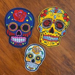 3 Cool Sugar Skull Iron On Patches