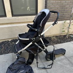 Mockingbird double to single Stroller with Travel Bag, Child Tray, and Ride-Along Board