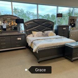 ADIRA Dark  Sleigh Bedroom Set,Dresser,Mirror,NightStand,Bed INCLUDED☆Queen,King Size Q$2149 K$2299