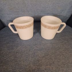 Pyrex Woodland Brown Glass Mugs.