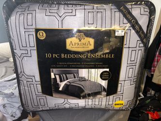 Aprima 10 PC Silver and Black Queen Size Bed Set