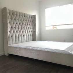 Custom Chenille Queen Platform Bed