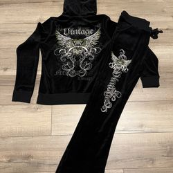 Zenana Outfitters Hoodie Womens L Black Joggers Tracksuit Pants Velvet Velour