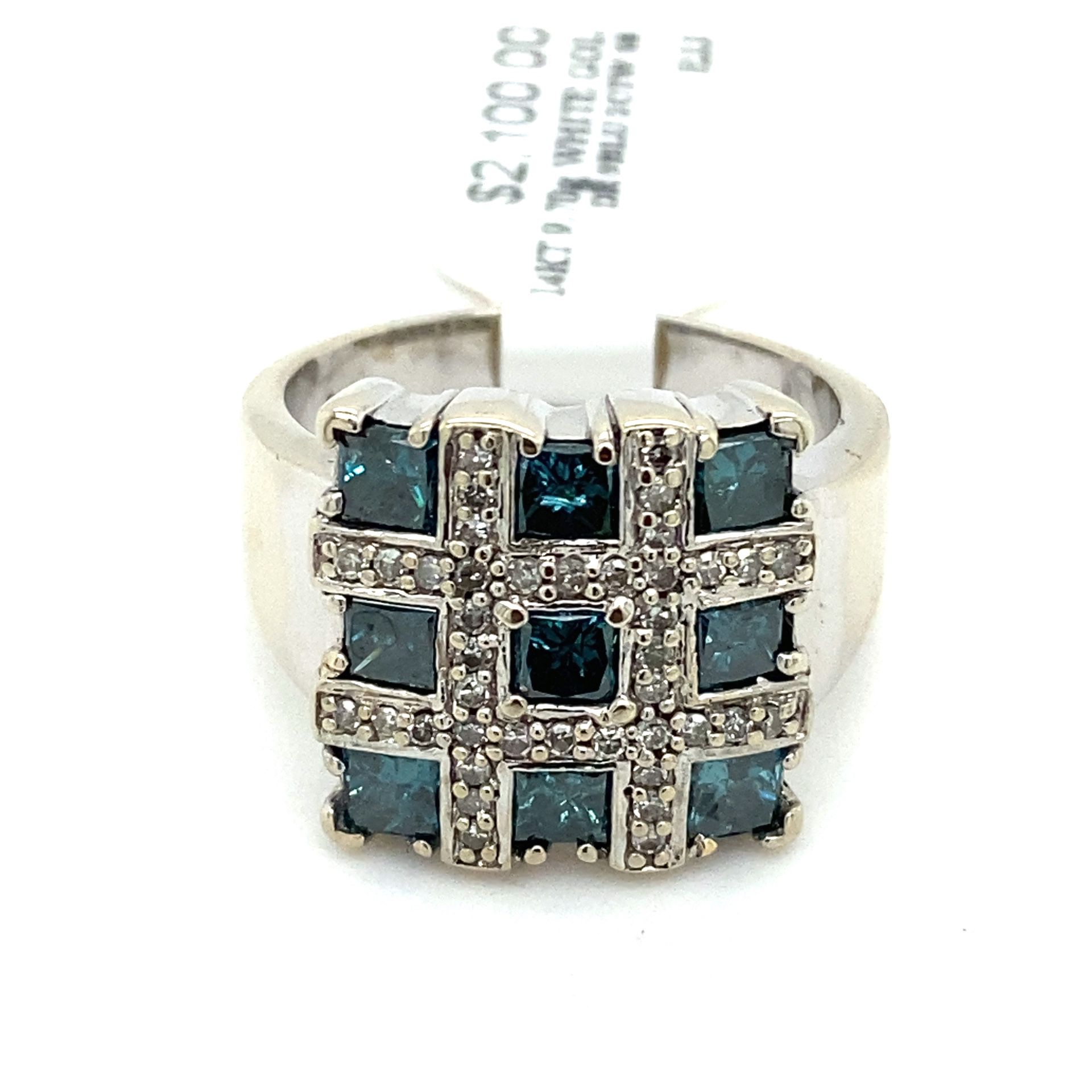 14k White Gold Diamond Ring  Wit Blue And White Diams 2ctw 9.7grams Size 8 132654 