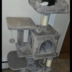 Feandrea Cat Tree, 44.1-Inch Cat Tower for Indoor Cats, Multi-Level Cat Condo with 4 Scratching Posts, 2 Perches, Hammock, Cave, Light Gray