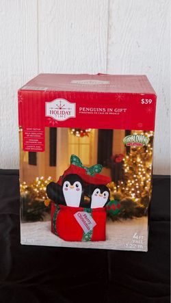 NEW 4 FT Penguins in Gift Christmas Inflatable