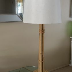 Beautiful Large Table, Lamp Natural Bamboo Organic Base White Fabric Shade