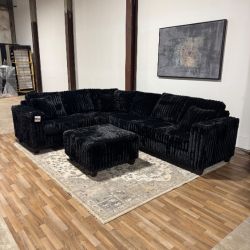Black Corduroy Sectional Sofa 🚛 Delivery Available