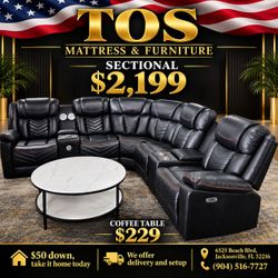 Black Leather Power Reclining Sectional Sofa 🚚WE DELIVER🚚