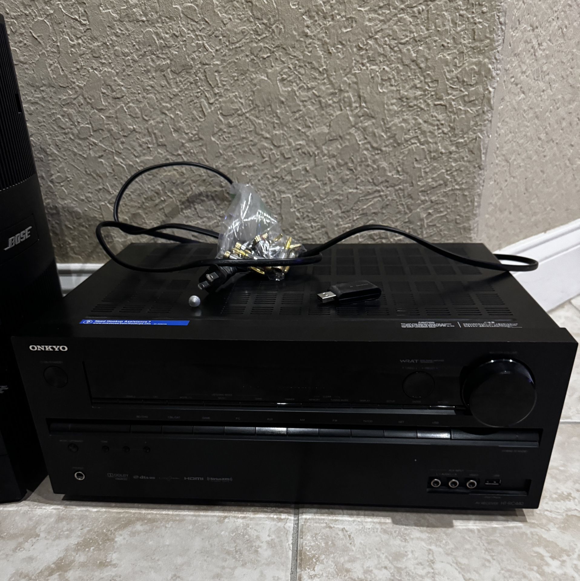 Bose 5.1 home theater system with subwoofer and onkyo receiver