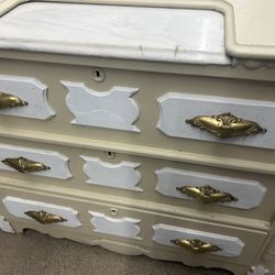Antique  Three Drawer Dresser With Center Antique White Marble Center 1900’s