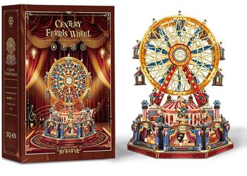 IY 3D Wooden Puzzle Ferris Wheel Music Box Kit with LED,Rotating Mechanical Model Building Kit,Birthday for Family Friends - Century Ferris Wheel(SQ-6