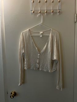 Cream Cropped Button-Up Long Sleeve Top