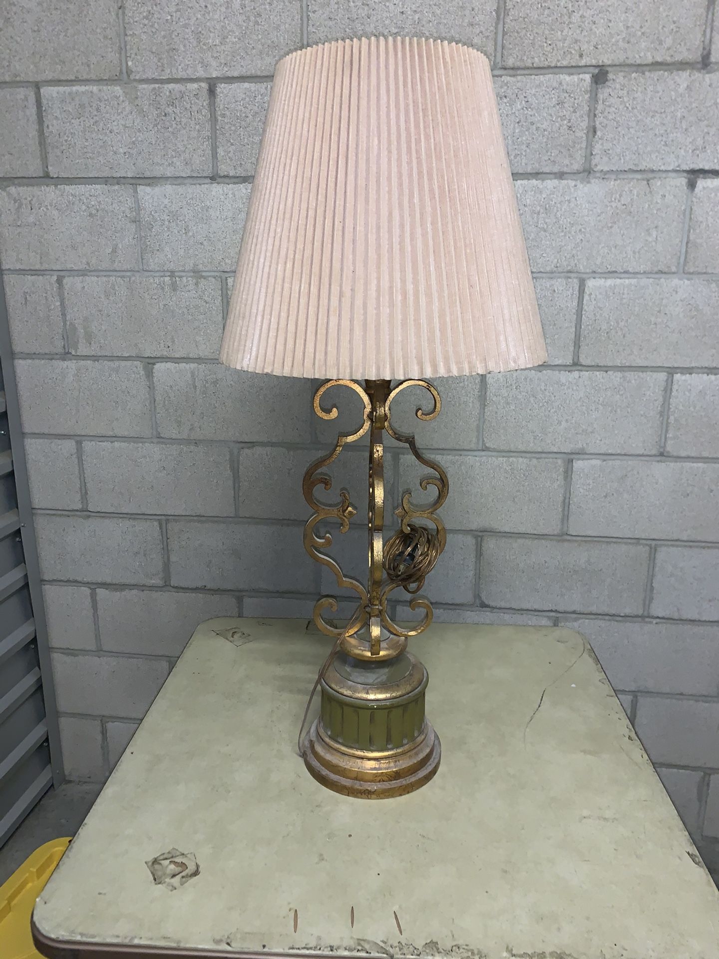 Vintage Gold Colored Unique Lamp With Shade - Gorgeous