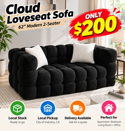62'' Black/ Cloud Loveseat Sofa Couch  Medium-Soft & 2 Pillows