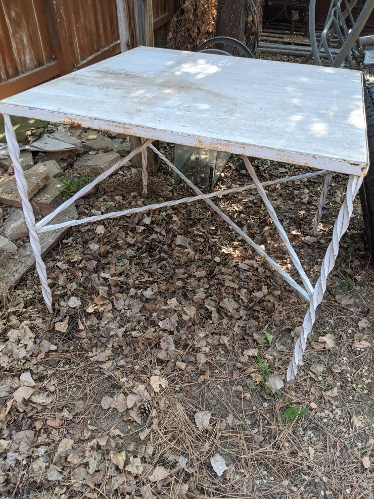 Marble Top Table With Wrought Iron Base 