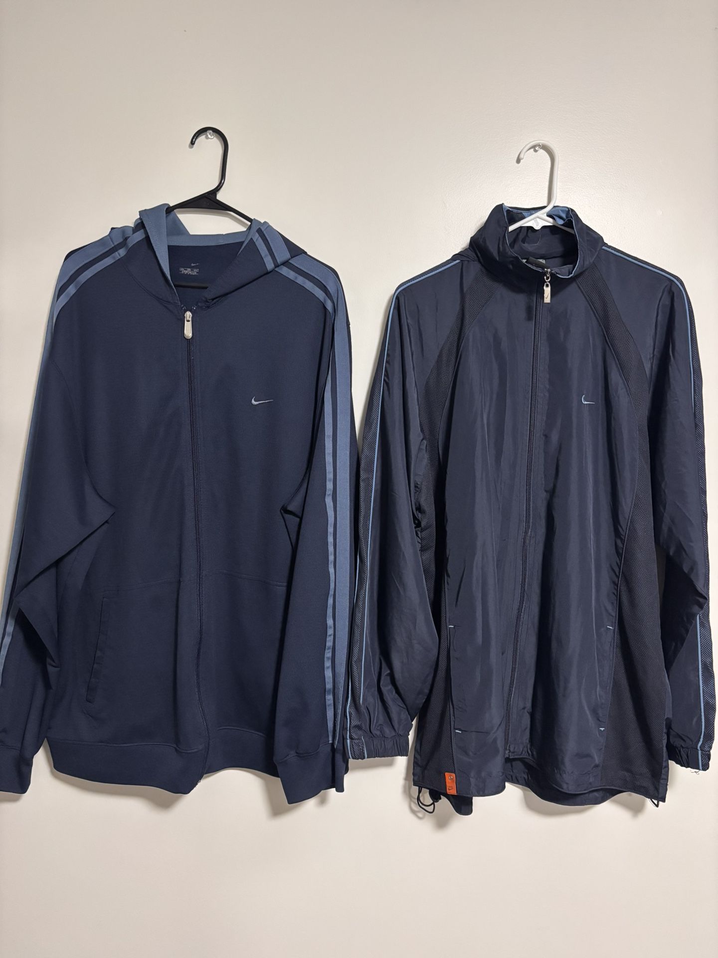(2 LOT) Nike Mens 2XL Vintage Y2K Full Zip Windbreaker Hoodie Jacket NAVY BLUE