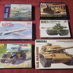 Set Of 6 Airplane & Tank Plastic Model Kits  - Open Boxes 