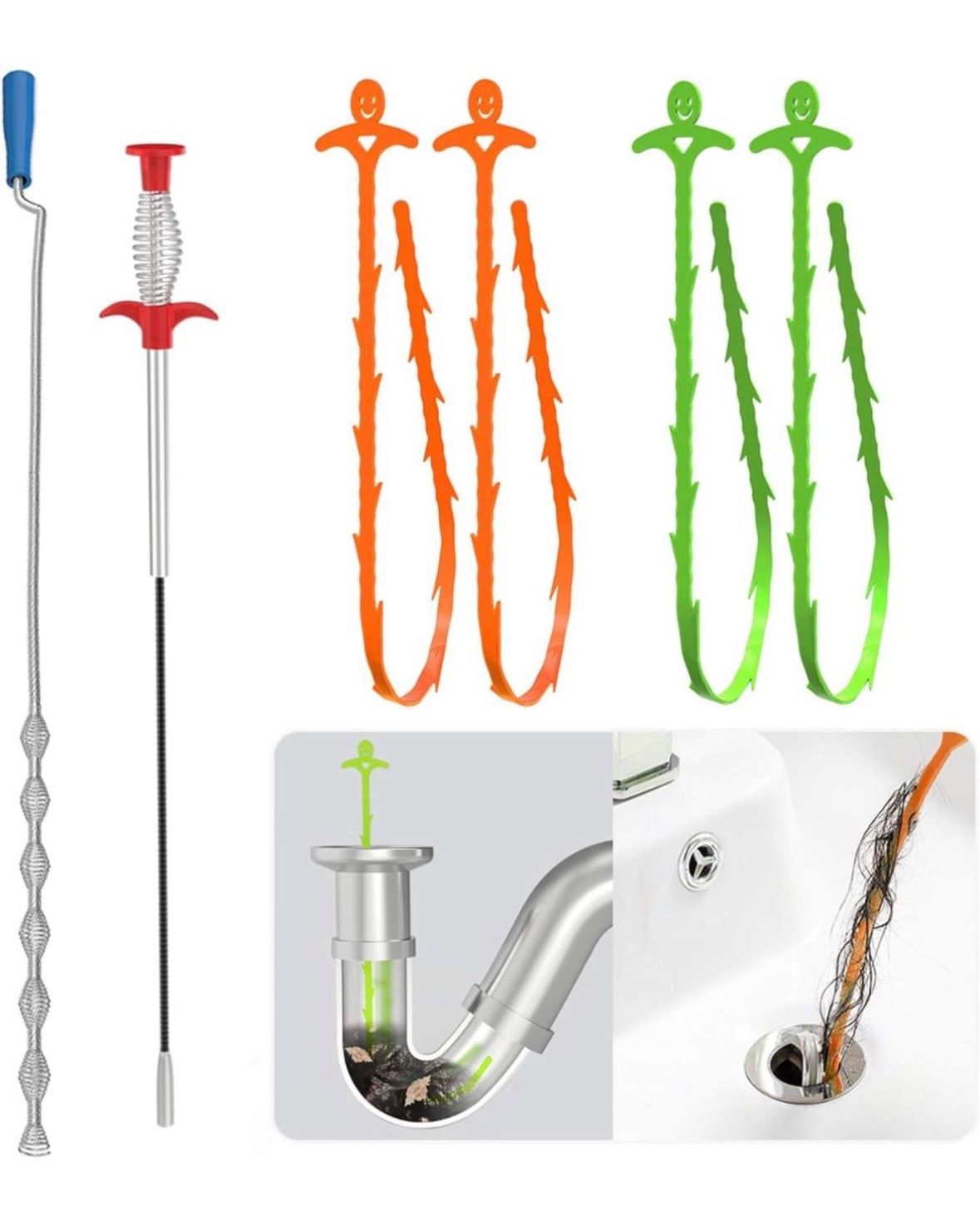 6 in 1 Drain Clog Remover, Drain Hair Catcher, Sink Snake Cleaner, Flexible Drain Auger, Drain Cleaner for Sewer, Toilet, Kitchen, Bathtub