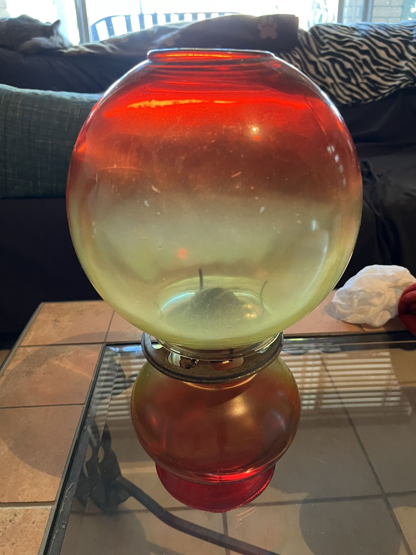 Antique Amberina Eagle Vintage Kerosene Lamp 