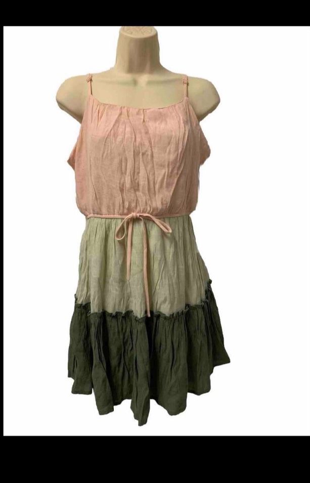 ✨New✨Adult Women Medium Sleeveless Dress Pink Green Adjustable Straps Elastic Waist 