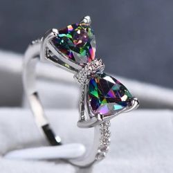 New Colorful Zircon 18k Gold Plated Ring Size 7