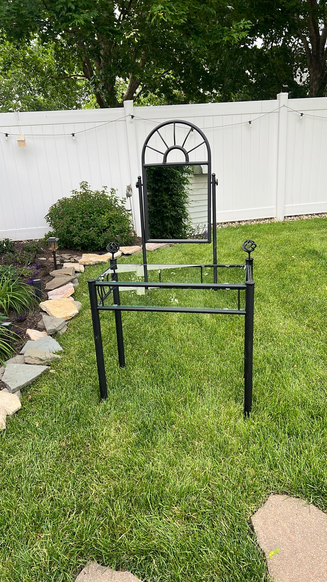 Black Double Glass Shelf Vanity With Mirror