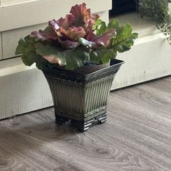 Artificial Cabbage Flower In Metal Pot