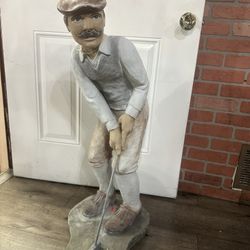 Nostalgic Golfer Man Statue Hand Painted in Colors