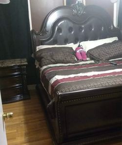 King size bedroom set made for a King / Queen.  Headboard, footboard, frame, nightstand, dresser with mirror.