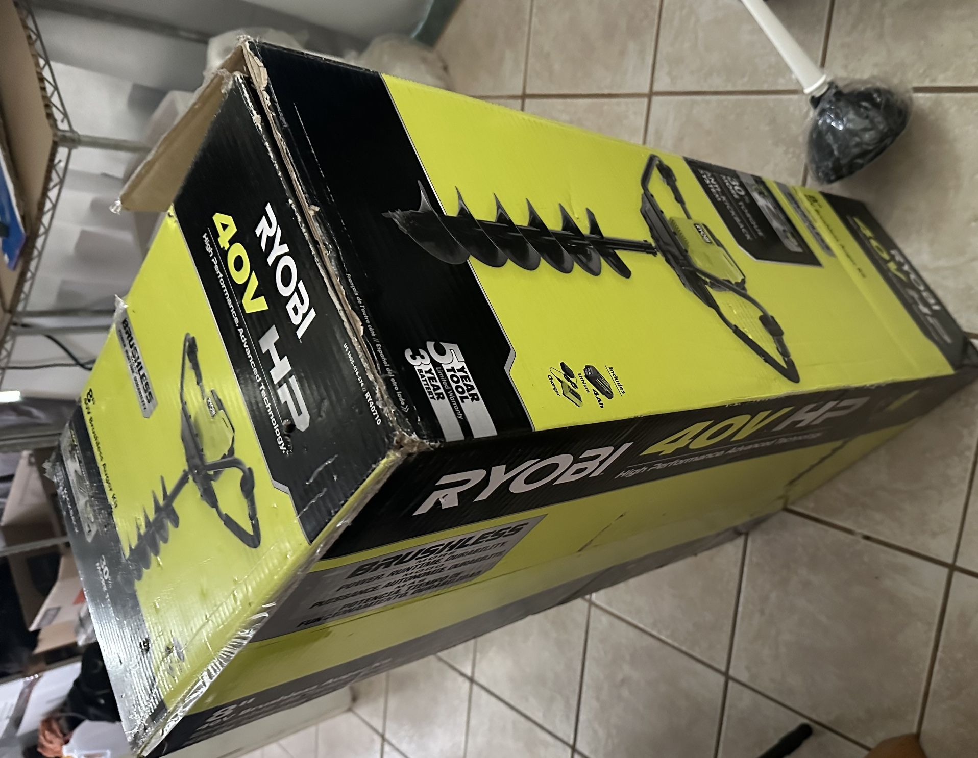 RYOBI - Barrena de tierra inalámbrica sin escobillas de 40V HP con broca de 8 pulgadas