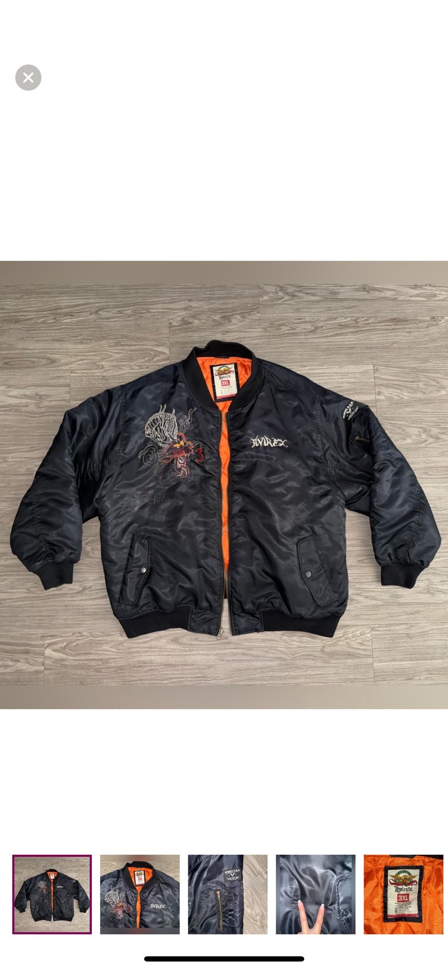 VINTAGE Avirex Black Bomber Jacket With Dragon Embroidery Mens Sz XXXL