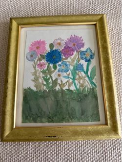 Hand painted watercolor print in wooden frame (doesn’t have a hook; needs to lean against something on a surface). Pet and smoke free home. Pick up Ov