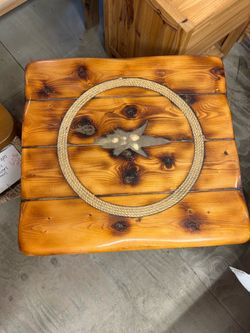 Vintage Nautical Wood with Resin Shell Inlay/Rope Side Table