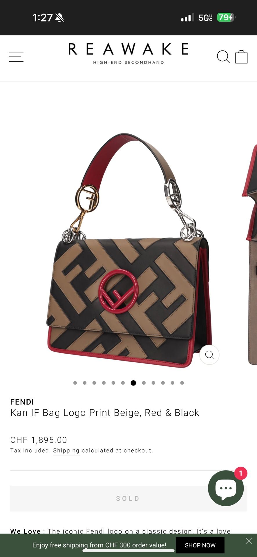Kan IF Bag Logo Print Beige, Red & Black