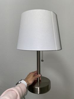 Modern Bedside Table Lamp Brushed Nickel White Drum Shade