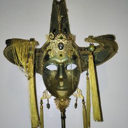 Gold Ceramic Female Jester Mask