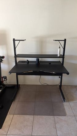 Black Gaming Desk with Monitor Shelf