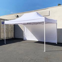 (NEW) $170 Heavy Duty 10x15 FT Canopy with (1 Sidewall) EZ PopUp Party Tent w/ Carry Bag (White, Black)