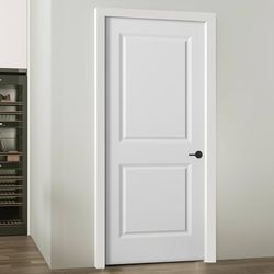 36"x80" Raised 2-Panel Square Smooth White Primed Hollow Core Interior Molded Door Slab, NOT Included Hardware, Paintable Interior Door for Pantry, La