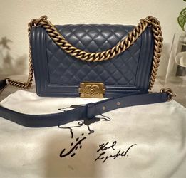 Chanel Medium Boy Bag Navy Lambskin with Aged Gold Hardware