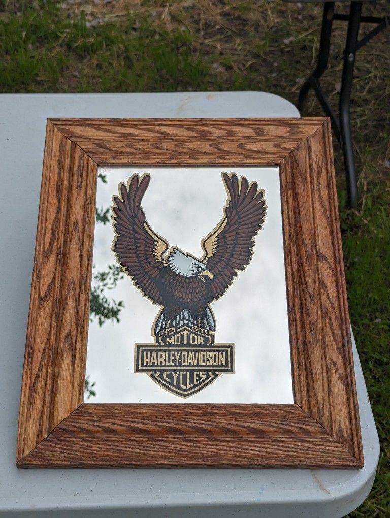 Harley Davidson Eagle Mirror Wooden Frame - Mancave 