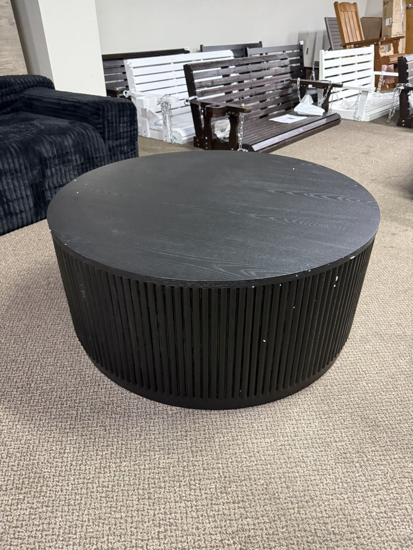 Rodin Modern Black 36" Round Fluted Drum Coffee Table
