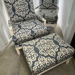 Pair of Stunning Ethan Allen Custom Brant Spindle Chairs and Matching Ottoman