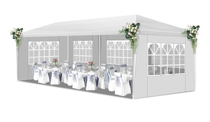 30*10 Canopy Tent, Waterproof Party Tent for Outdoor Events, White 30x10 ft outdoor canopy tent with waterproof PE top, stable spiral tube frame, easy