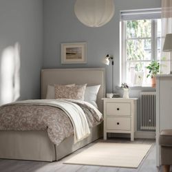 Bed frame with mattress and bed base. IKEA size Twin, beige