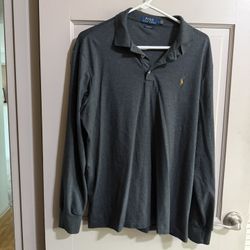 Ralph Lauren Long Sleeve Polo Shirt Men's Gray Classic Fit Size Large 