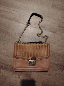 Tan Woven & Leather Crossbody Bag
