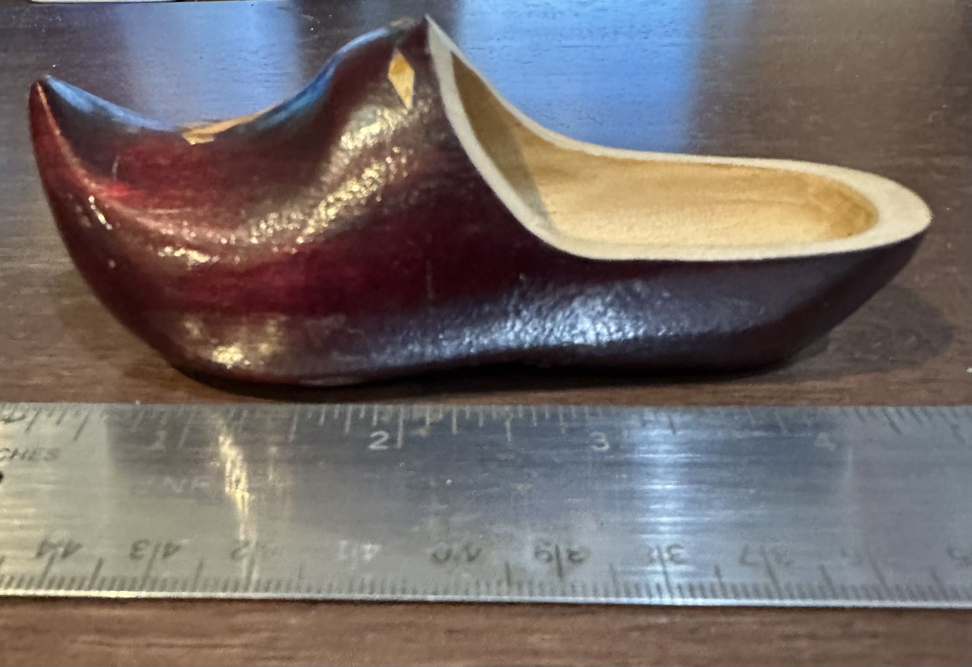 Hand Carved Mini Wooden Clog Shoe With Inlay Design