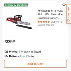 Milwaukee M18 Fuel 16” Chainsaw